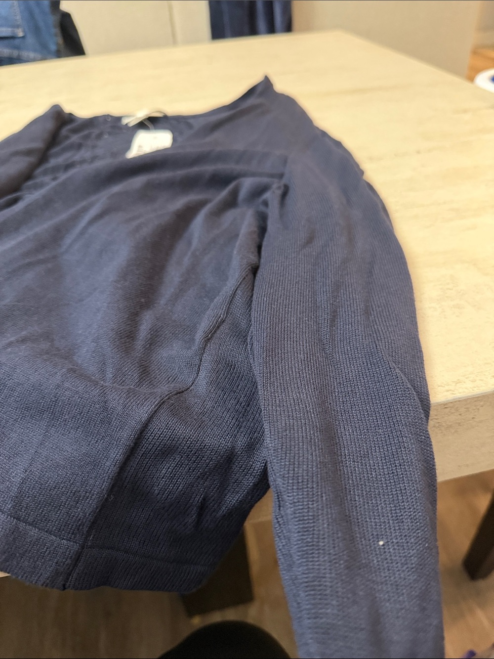 CJ Banks Navy Open-Front Cardigan with Lace-Detail Sleeves - Picture 8 of 9